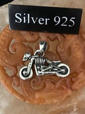 Silver Skeleton On Motor Bike Pendant And Silver Chain