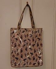 Acessorize Beige Oil Cloth Shoulder Strap Shopping Bag with Bird Pattern 40x34cm