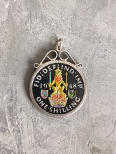 1948, Sterling Silver Mounted & Enamel George VI One Shilling Coin Pendant, 7.8g