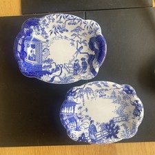 Royal Crown Derby Mikado Blue Oriental pair of Oblong trinketTray vgc 1918