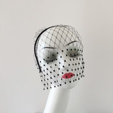 Gothic Black & Rainbow Birdcage Veil Headband Face Mask with Crystals Gothic