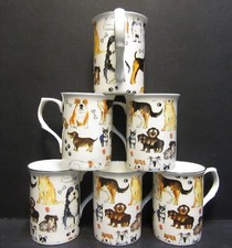 Set Of 8/6/4/2/1 Mugs Dogs Dogs Dogs Fine Bone China Mugs Castle Shape 10oz