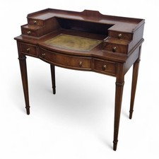 Leather top writing desk / dressing table - Antique style 2 tier sepentine desk