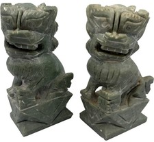 Chinese Soapstone x2 Foo Dog Statues Handcarved Pair Rare Collectable Figurines