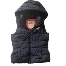 Hollister Gilet Jacket Sz S Navy Blue Hooded Pockets Embroidered Logo Women