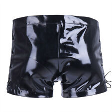 Sexy Zipper Open Crotch, Accurate Sizing Men's PVC Glossy Boxer Shorts,
