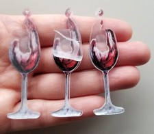 6 Acrylic Craft Pendant RED WINE GLASS Jewellery Making Hanging Decoration Charm