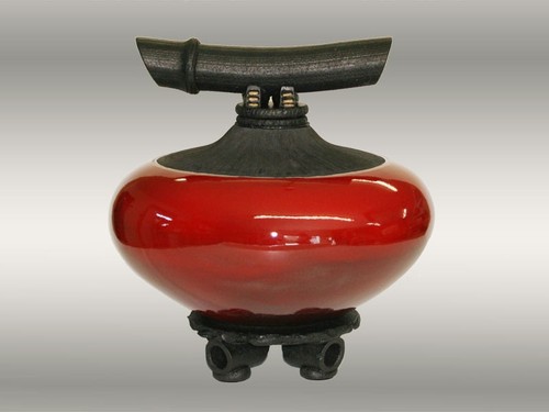 Red ceramic raku wish keeper - ceramic,