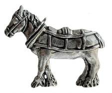 Shire Horse in Harness Pewter Pin Badge - Hand Made in Cornwall