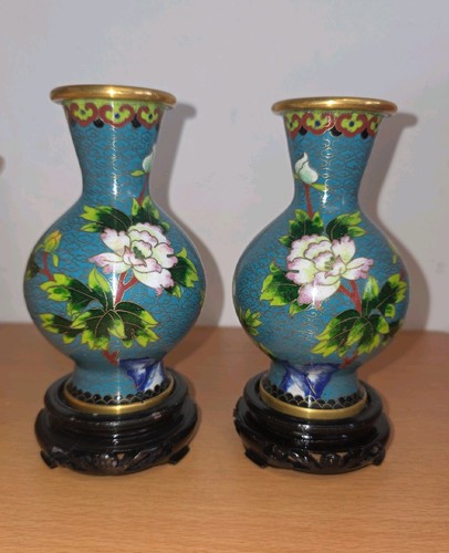 Pair cloisonne vases pink - cloisonne,