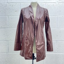 PLT CHOCOLATE LONGLINE BLAZER FAUX LEATHER DROP COLLAR Y2K BNWT LIGHTWEIGHT UK 8