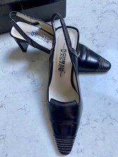 Black Slingback enclosed toe leather shoes by Rombah Wallace - Size 38
