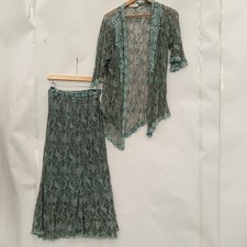 Ann Balon 2 Piece Skirt and Blouse Set Size S/M Turquoise Women's Preloved 