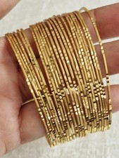 22ct Yellow Gold Plated Indian Bangles Bracelet Set Size 2.6 Thin Bangles 