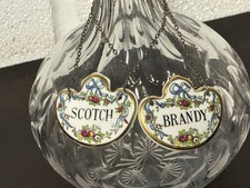 Lovely Vintage Pair Of Hand Painted Coalport Brandy & Scotch Decanter Labels