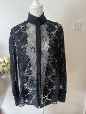 Francesca Couture Black Lace Blouse Shirt Long Sleeves Size 14-16 