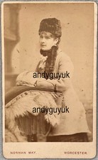 CDV HIGH FASHION LADY FUR HAT HAND MUFF BONNET WORCESTER BY MAY ANTIQUE PHOTO