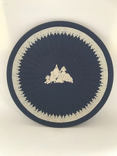 Wedgwood Dark Blue jasper ware Large cupid fluted plate in excellent condition.
