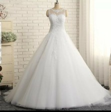 UK White/ivory Sleeveless Lace Plus Size A Line Wedding Dresses Size 6-22 Real