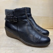 ECCO Shiver Wedge Ankle Boots Women's 11 Slip On Faux Fur Trim Buckle Detail