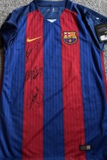 Messi Suarez And Neymar Barcelona Hand Signed Shirt With Coa