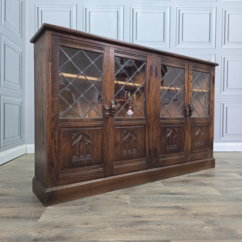 Vintage oak glazed bookcase - glazed,