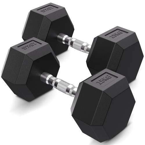 Hex rubber coated dumbbells - hex,
