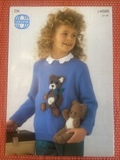 GIRLS BOYS KIDS CUTE TEDDY BEAR MOTIF JUMPER 22”-26” VTG KNITTING PATTERN 4586