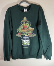 Volkswagen Mens Christmas Tree Jumper UK M Official VW Camper Van Sweater Green