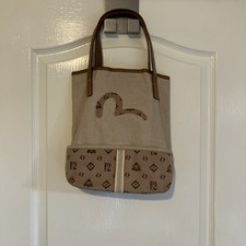 Evisu Vintage Brown / Cream Fabric / Leather Trim Tote  Shopper Handbag