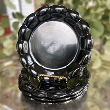 Vintage Gefle 530J Arthur Percy Pottery Black Flower Plates 7 1/8” Set 4 Sweden