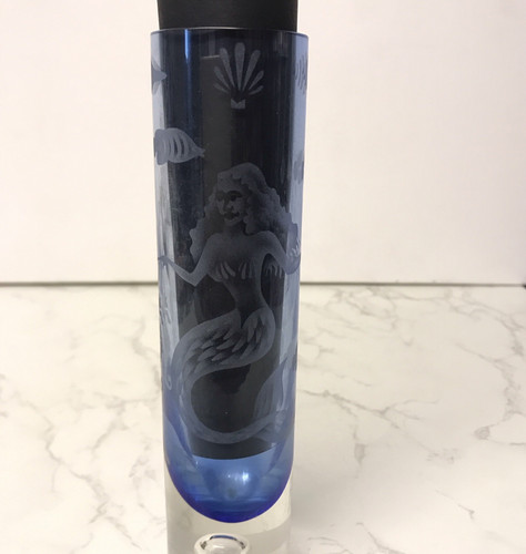 Art glass etched blue - etched, cylinder