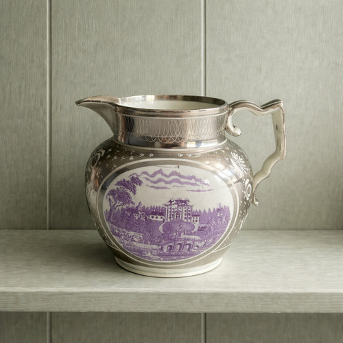 Antique silver lustre - jug, puce