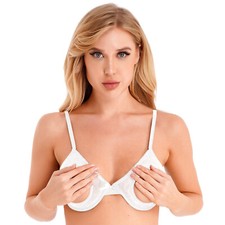 Womens Brassiere Mesh Bralette Cupless Bra Hollow Out Clubwear Push Up Sexy Tops