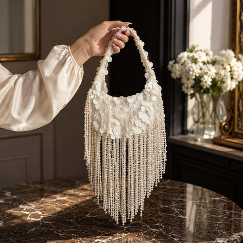 Ivory pearl fringe bridal - fringe,