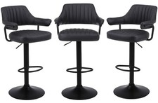 3 X PLUSH BLACK BAR STOOLS, GAS LIFT, BREAKFAST KITCHEN BAR PADDED ARMS & BACK