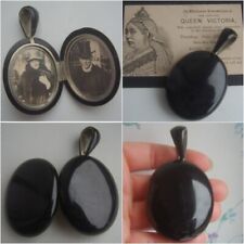 Large 3" Drop Victorian Whitby Jet Mourning Pendant Locket Contain Period Photos