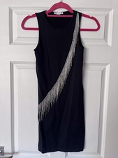Zara Western Fringe Mini Bodycon Black Dress Size S BNWOT