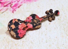 VIOLIN BROOCH - LASER CUT PLYWOOD WITH FABRIC  - 55 x 18 mms..INCL.P&P ...SM1517