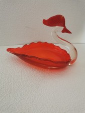 Murano Red Art Glass Swan Bowl