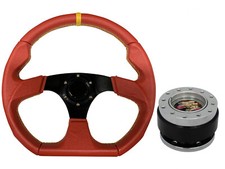 Red Aftermarket 350mm D1 Steering Wheel + Quick Release boss for SUZUKI
