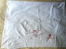 Vintage Cotton Embroidered Cot Flat Sheet 35"/ 89 cm x 53" / 135 cm