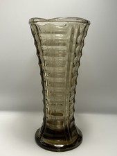 Vintage Smoked Brown Pressed Glass Vase Fidenza Vetreria Italian Ladder Ribbed