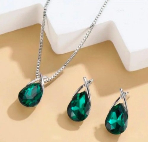 Green jewelry set crystal gold - set,