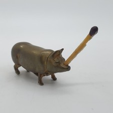 Antique Brass "Go To Bed" Vesta Case Match Safe Holder Pig Shape