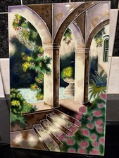 Old Tupton Ware Ceramic Tile Garden Scene Wall Hanging Or Free Standing Picture