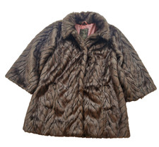 River Island Faux Fur Swing Coat Brown Mink Style 3/4 Sleeve Satin Lined UK 14