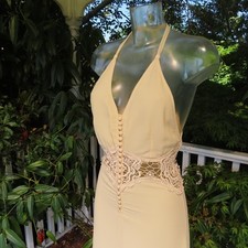 Jarlo 70s style Halter Neck Maxi Dress with slight Train Lace Cut Waist Wedding