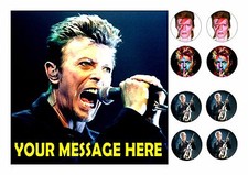 DAVID BOWIE PERSONALISED SQUARE EDIBLE ICED  SQUARE 7.5 ins + 8 CUPCAKE TOPPERS