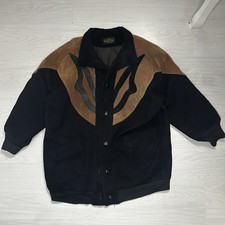 Men’s Vintage Western Jacket XXL - Black Wool Suede Coat Retro Style